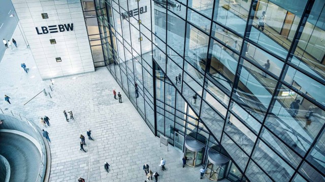 View from above of the LBBW entrance at the Stuttgart headquarters 