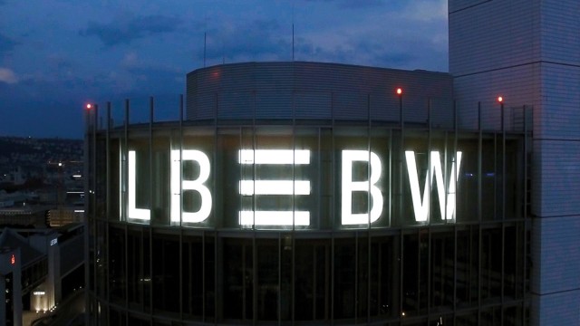 LBBW as night-time illuminated advertising on the main building