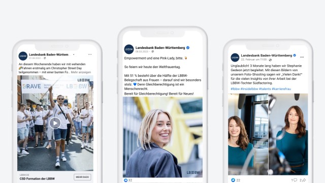 Collage von drei Smartphone mit Posts vom LBBW-Facebook-Kanal