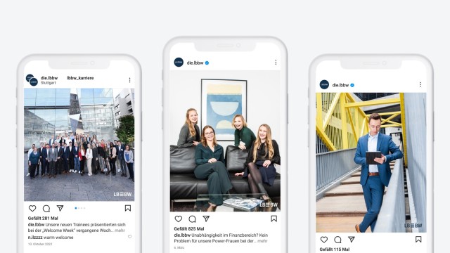Collage von drei Smartphone mit Posts vom LBBW-Instagram-Kanal