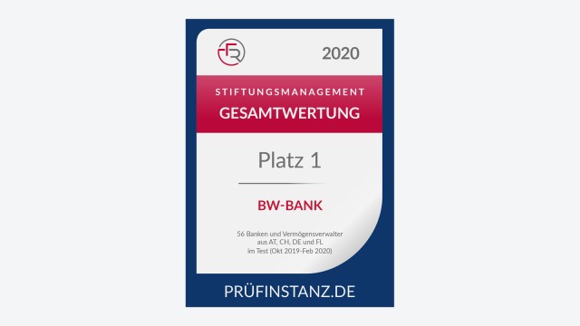 Auszeichnung: Das Stiftungsmanagement der zur LBBW zählenden BW-Bank erreicht den 1. Platz