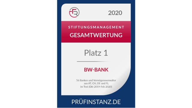 Auszeichnung: Das Stiftungsmanagement der zur LBBW zählenden BW-Bank erreicht den 1. Platz