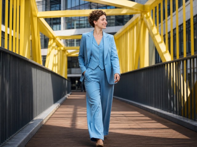 Katharina von W&uuml;rttemberg auf der Br&uuml;cke zum LBBW-Hauptsitz in Stuttgart