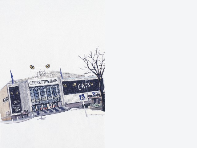 Ina Weber: Operettenhaus, 1994, Aquarell, Mischtechnik, Sammlung LBBW, VG Bild-Kunst