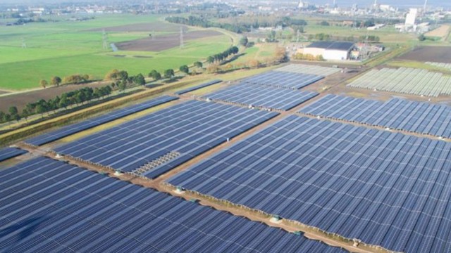 View from above of Solarpark Delfzijl