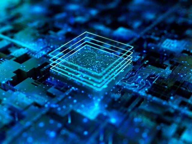 Blauer Computer Chip