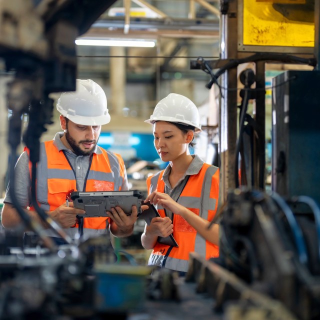 Mann und Frau Industrie Maschinenbau Asien
