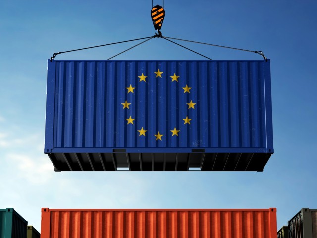 Handelsfrachtcontainer der Europ&auml;ischen Union EU Flagge