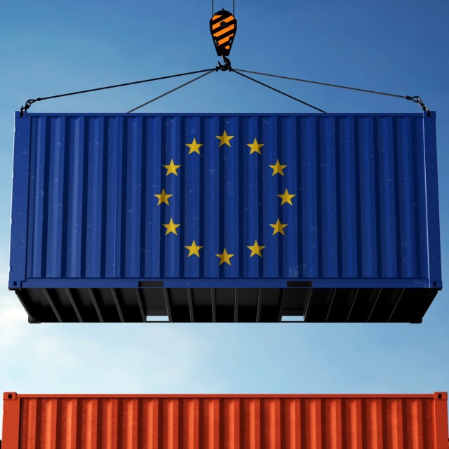 Handelsfrachtcontainer der Europ&auml;ischen Union EU Flagge