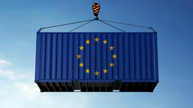 Handelsfrachtcontainer der Europ&auml;ischen Union EU Flagge